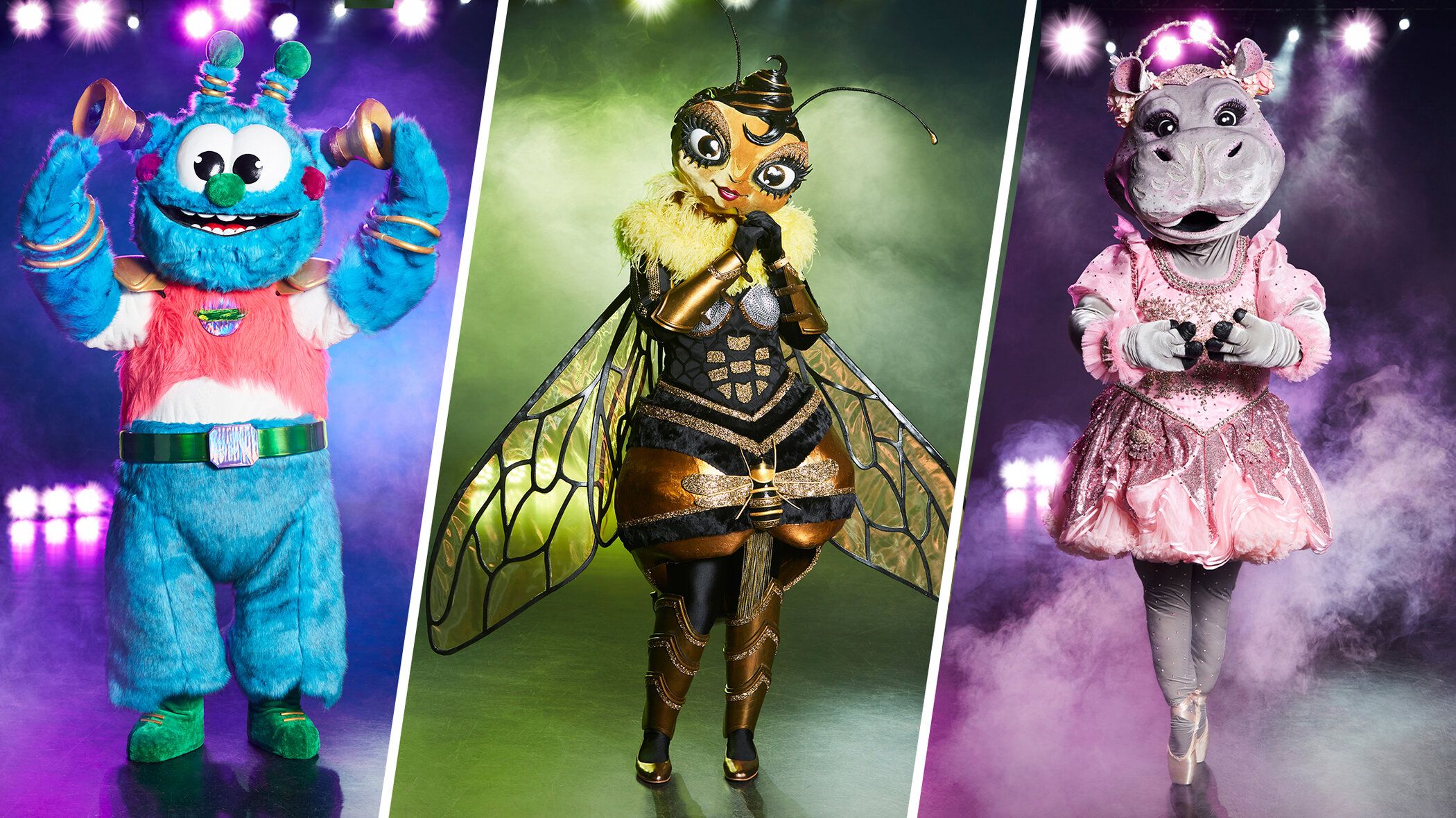 Welche Stars stecken unter (v.l.) dem Alien, der Biene und dem Nilpferd?